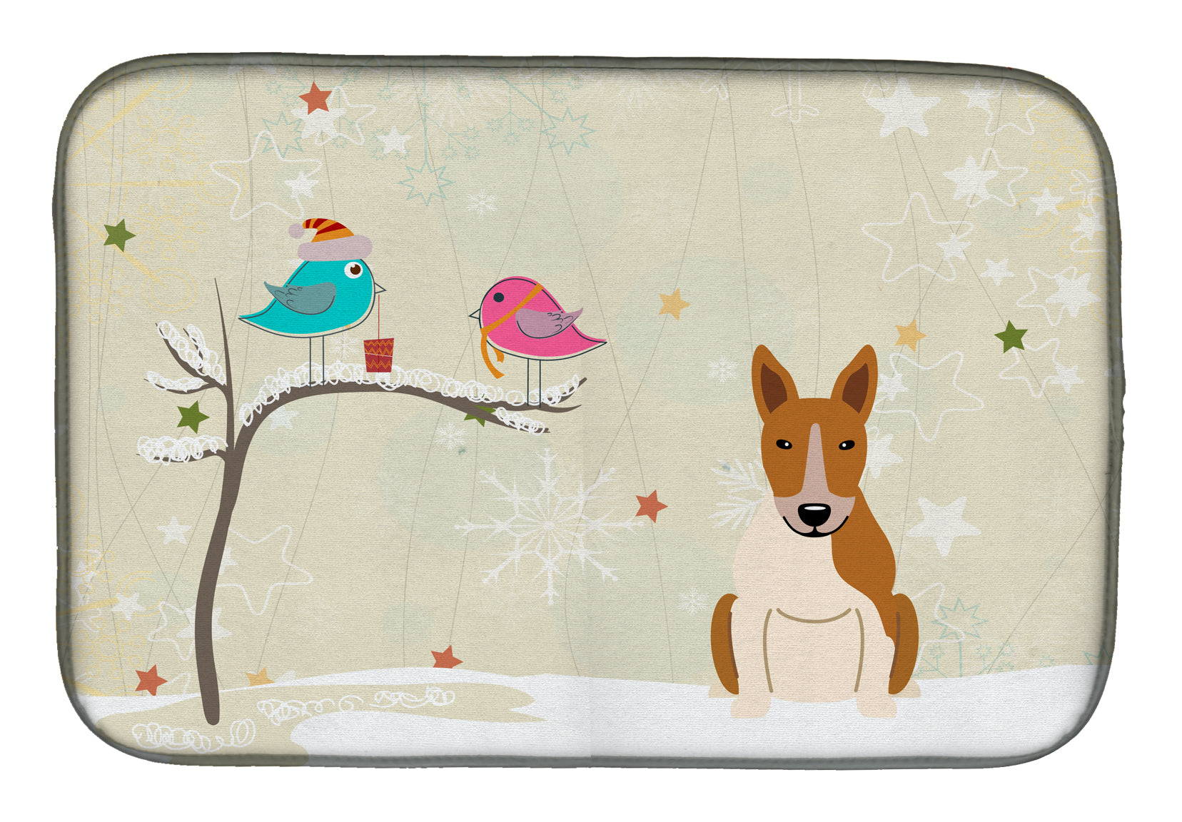Christmas Presents between Friends Bull Terrier Red White Dish Drying Mat BB2607DDM  the-store.com.