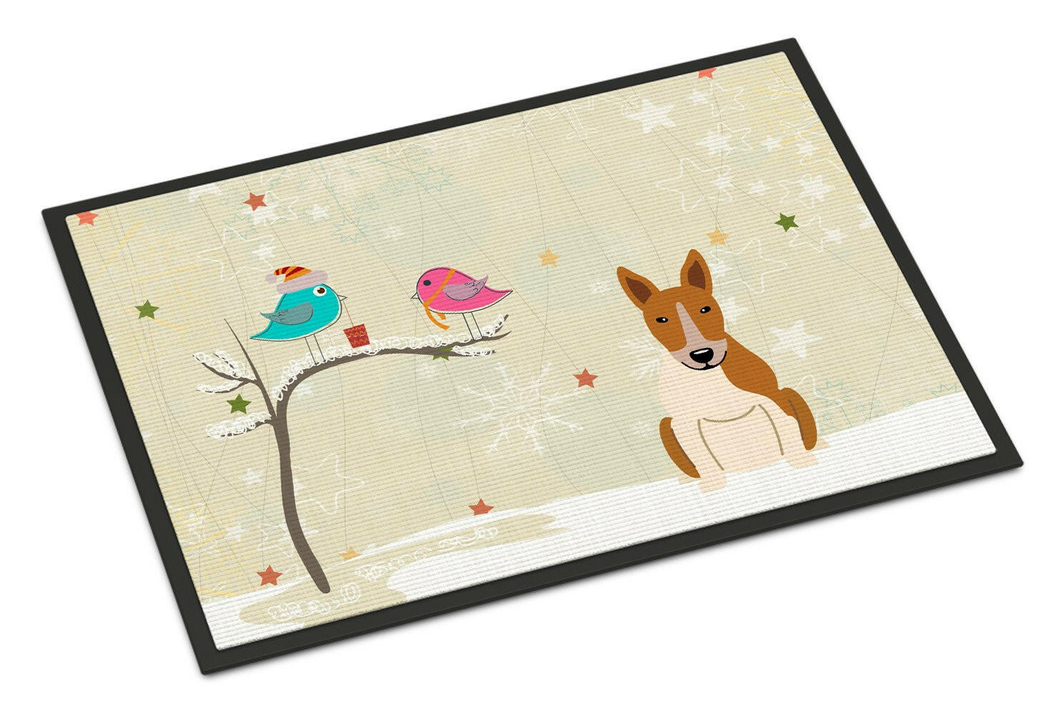 Christmas Presents between Friends Bull Terrier Red White Indoor or Outdoor Mat 18x27 BB2607MAT - the-store.com