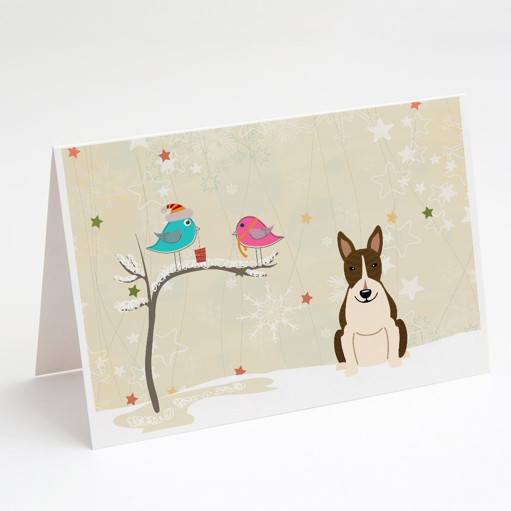 Buy this Christmas Presents between Friends Bull Terrier - Dark Brindle Greeting Cards and Envelopes Pack of 8