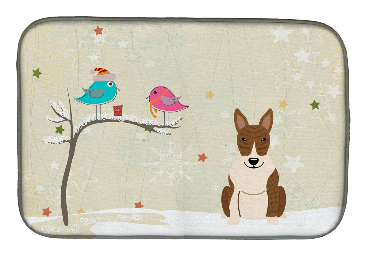 Christmas Presents between Friends Bull Terrier Brindle Dish Drying Mat BB2609DDM  the-store.com.