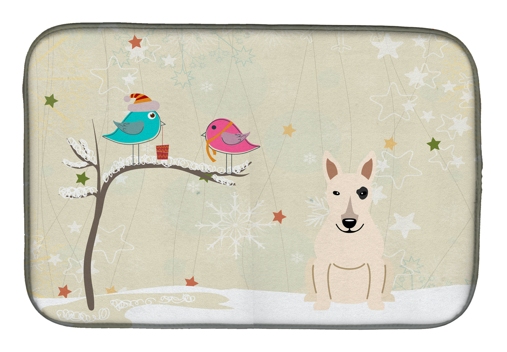 Christmas Presents between Friends Bull Terrier White Dish Drying Mat BB2610DDM  the-store.com.