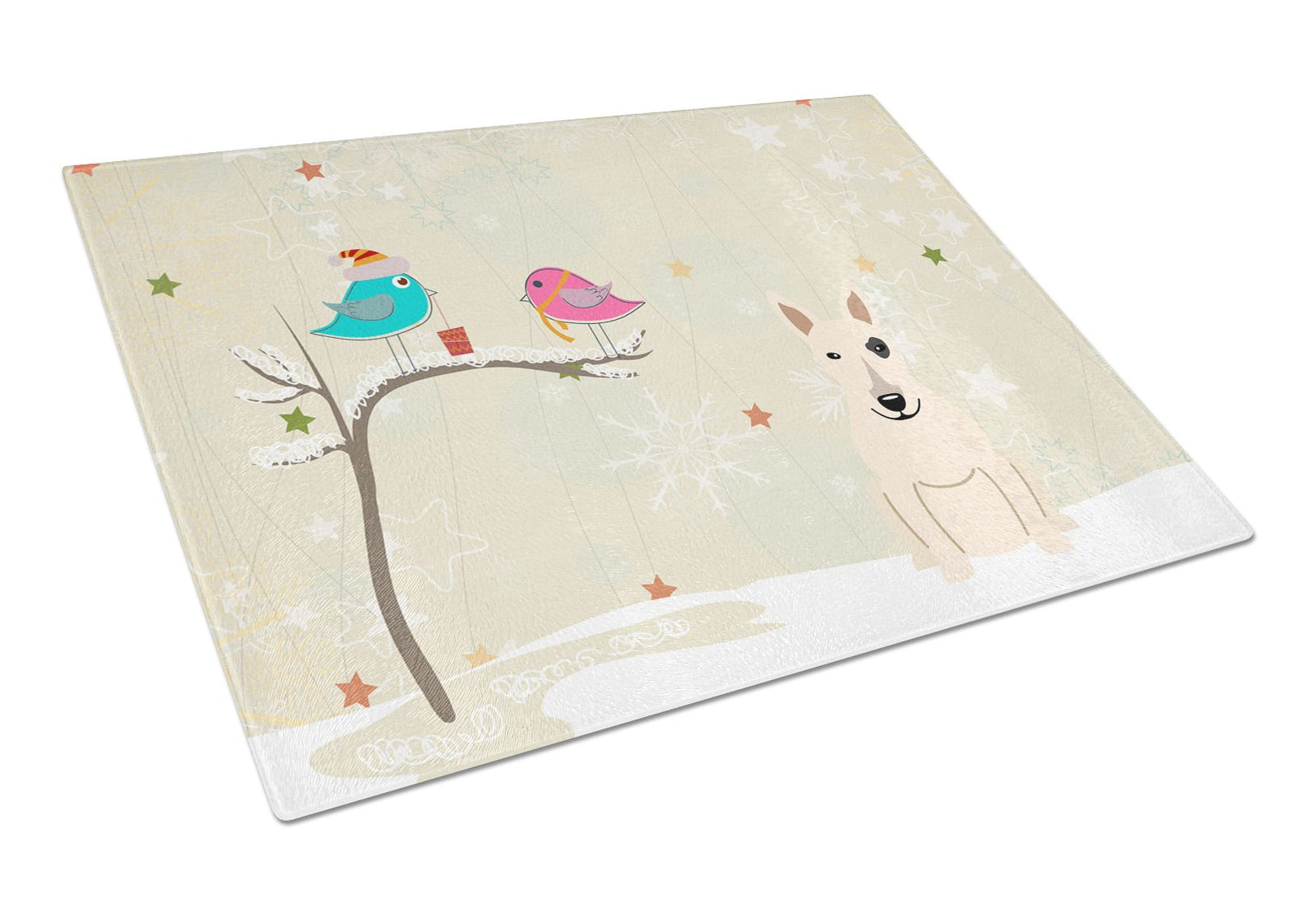 Christmas Presents between Friends Bull Terrier White Glass Cutting Board Large BB2610LCB by Caroline's Treasures