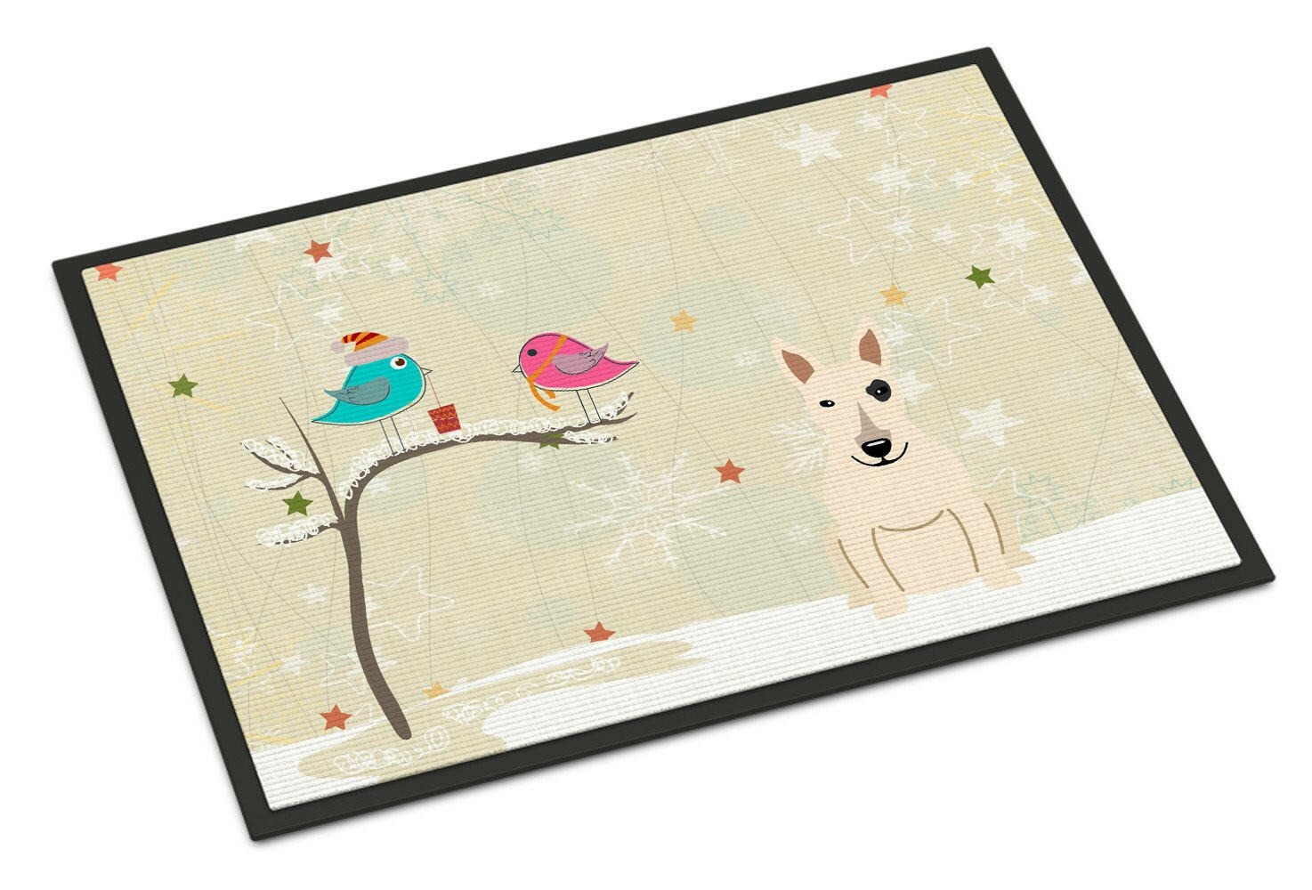 Christmas Presents between Friends Bull Terrier White Indoor or Outdoor Mat 18x27 BB2610MAT - the-store.com