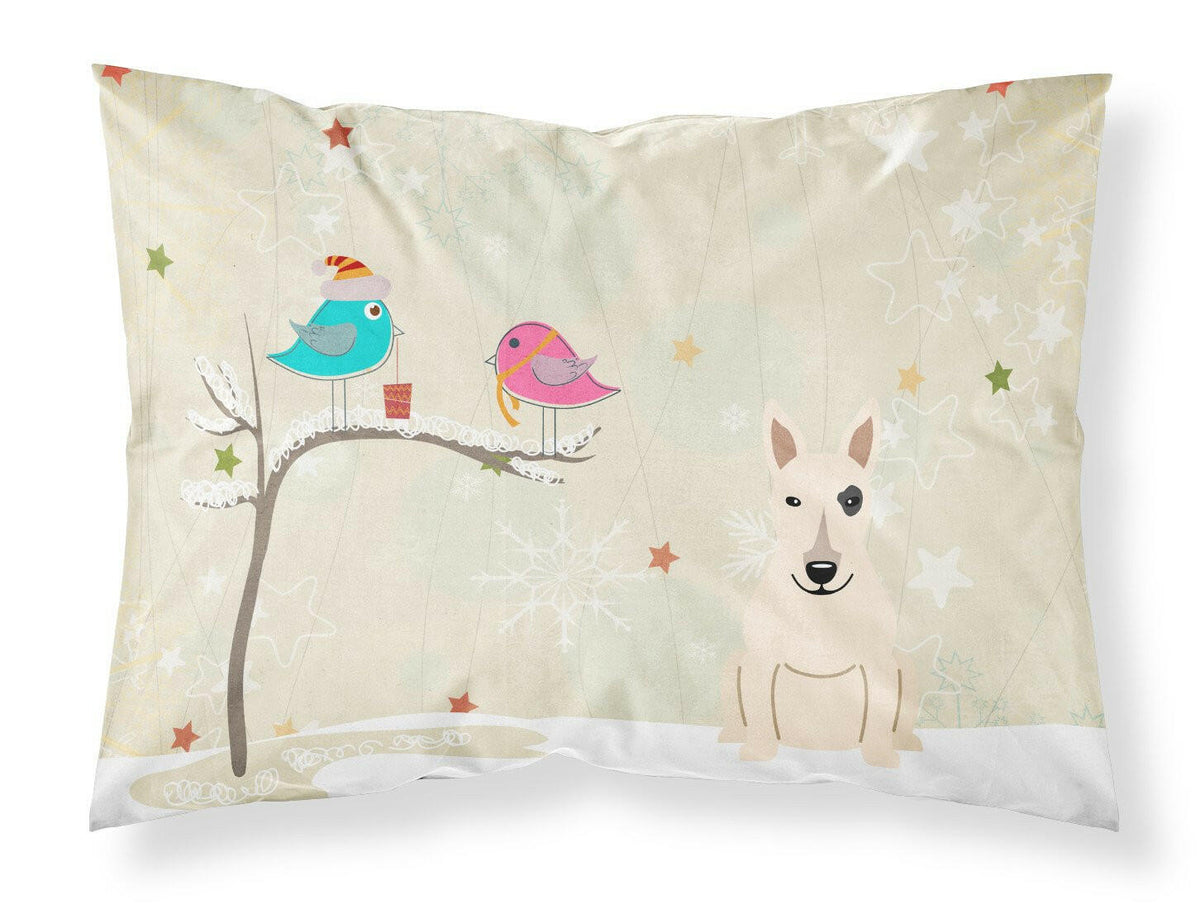 Christmas Presents between Friends Bull Terrier White Fabric Standard Pillowcase BB2610PILLOWCASE by Caroline&#39;s Treasures