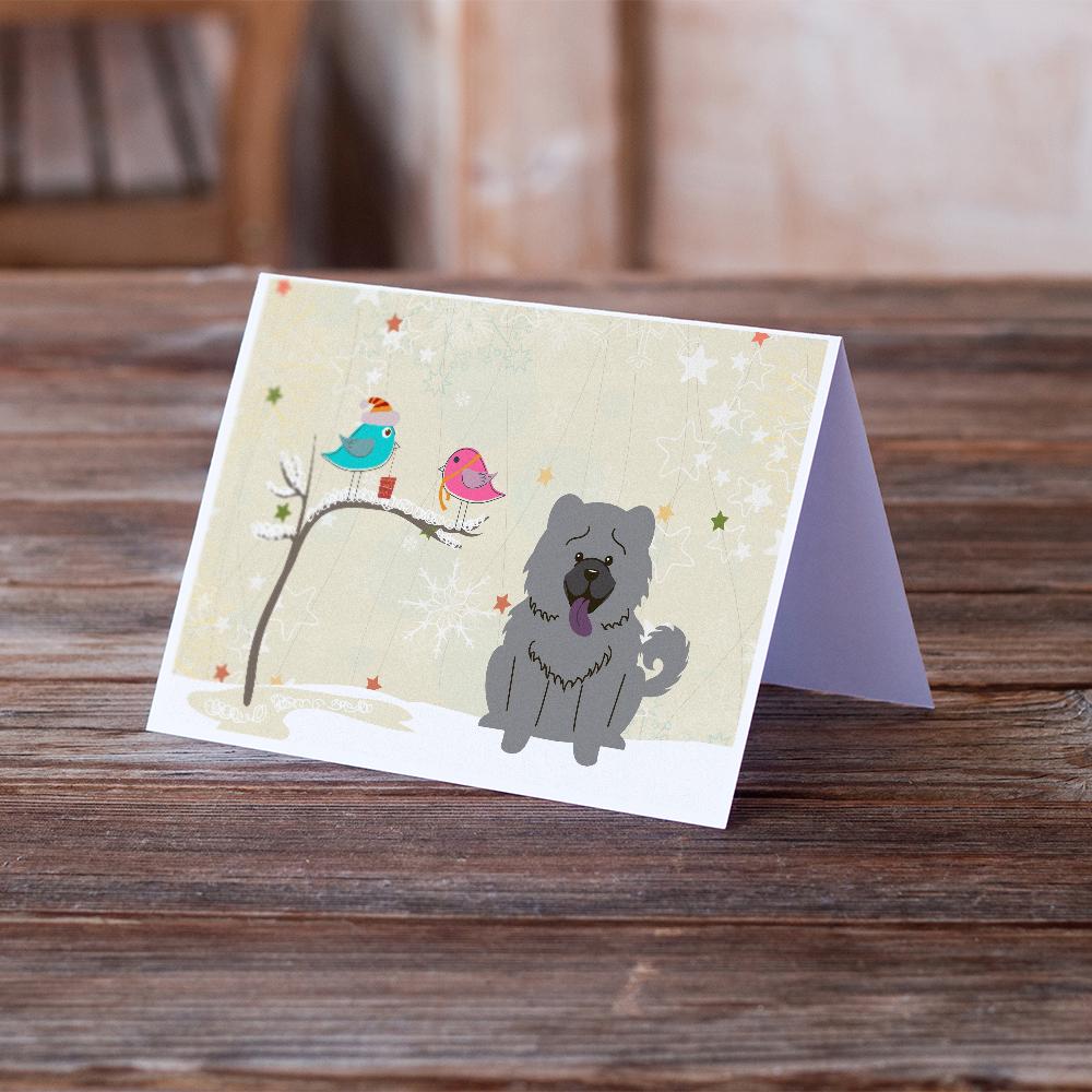 Christmas Presents between Friends Chow Chow - Blue Greeting Cards and Envelopes Pack of 8 - the-store.com