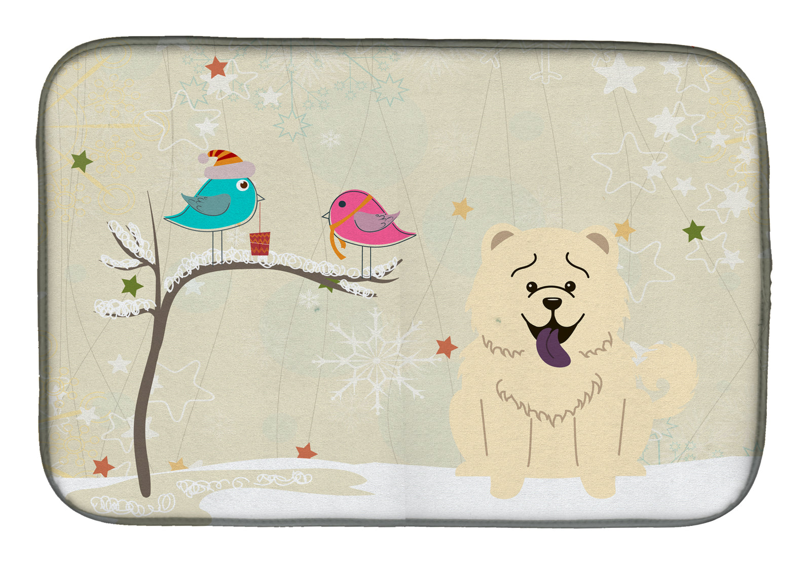 Christmas Presents between Friends Chow Chow White Dish Drying Mat BB2612DDM  the-store.com.