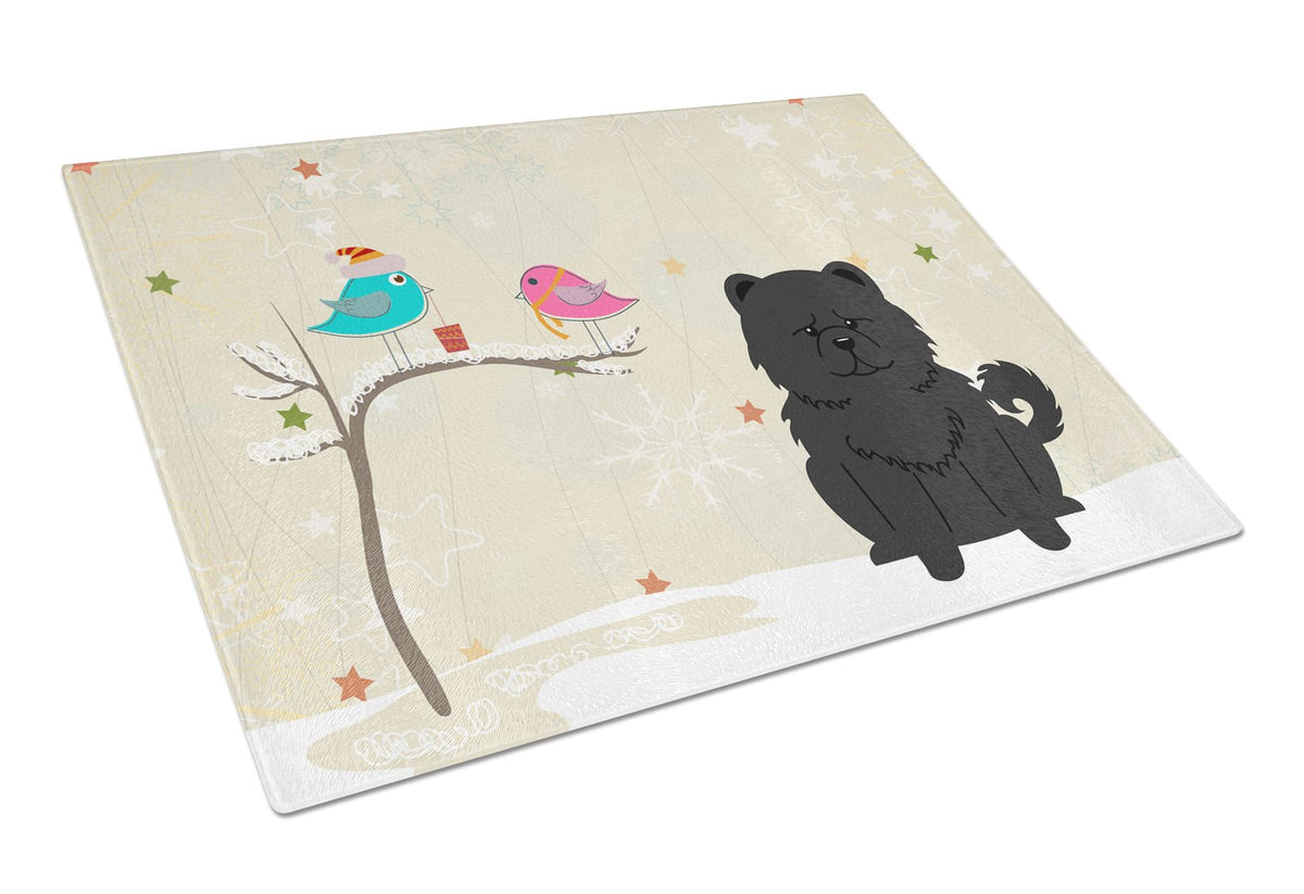 Christmas Presents between Friends Chow Chow Black Glass Cutting Board Large BB2615LCB by Caroline&#39;s Treasures