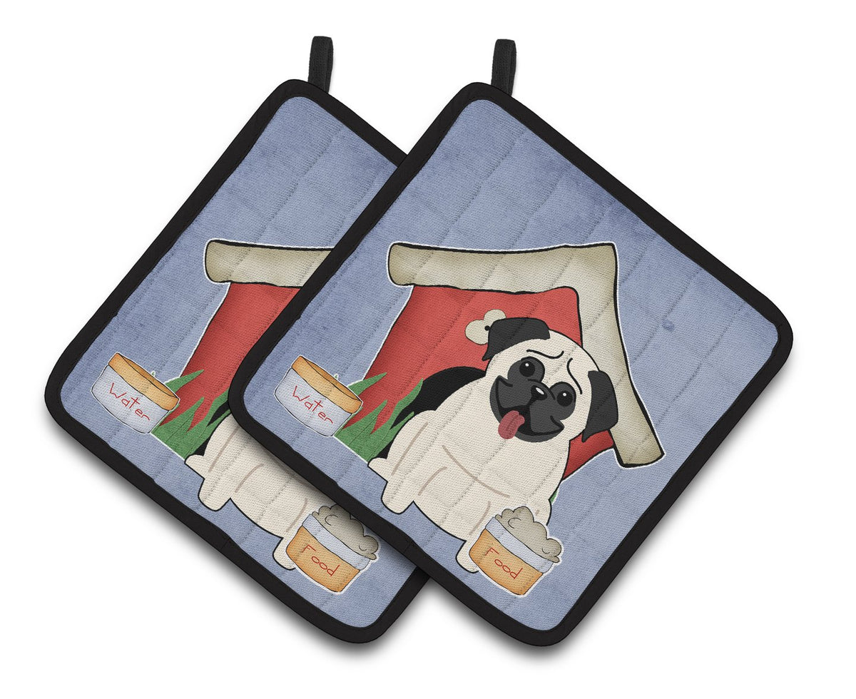 Dog House Collection Pug Cream Pair of Pot Holders BB2758PTHD by Caroline&#39;s Treasures