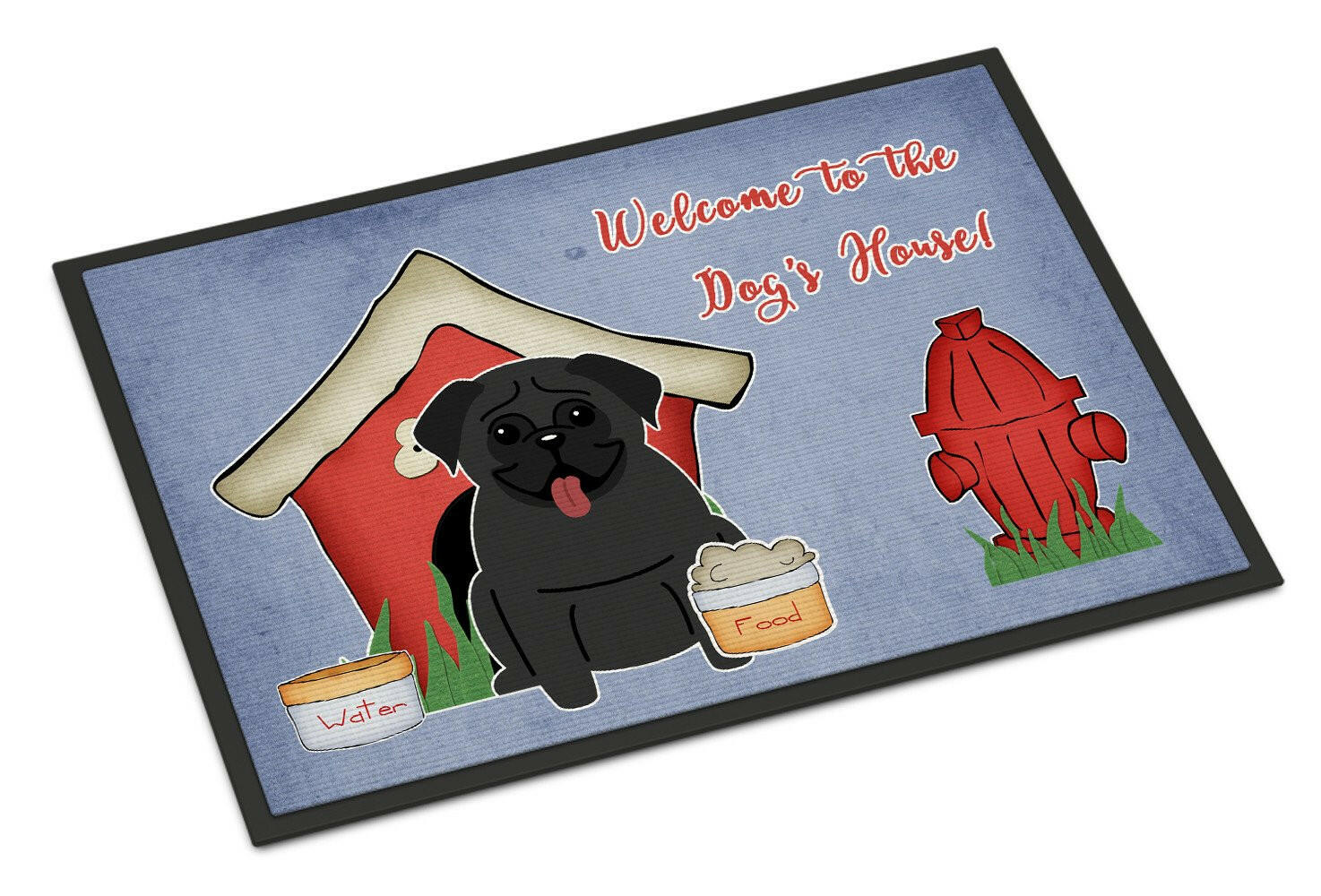 Dog House Collection Pug Black Indoor or Outdoor Mat 24x36 BB2760JMAT - the-store.com