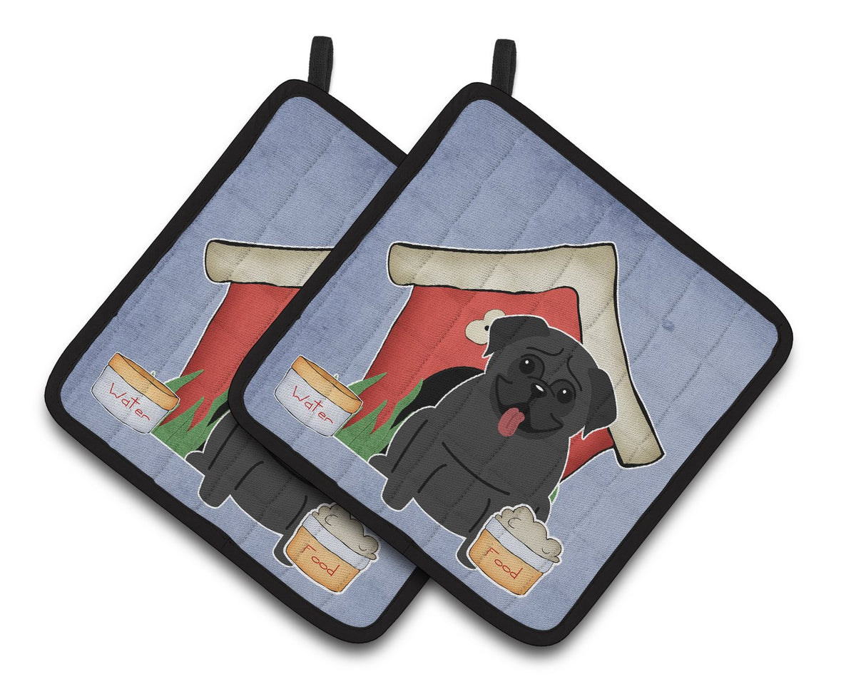 Dog House Collection Pug Black Pair of Pot Holders BB2760PTHD by Caroline&#39;s Treasures