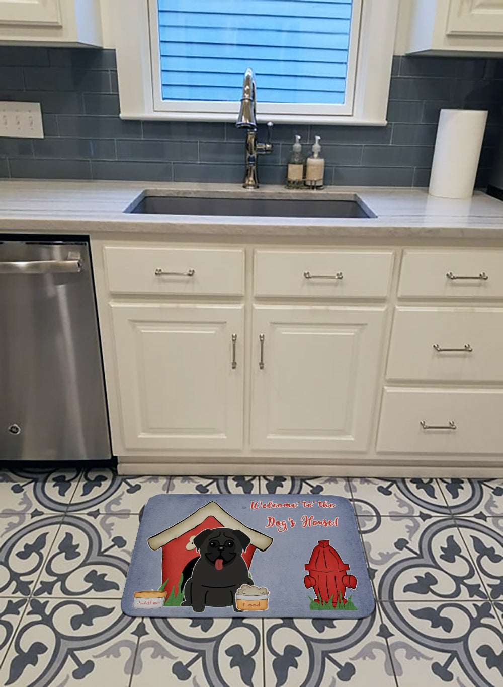 Dog House Collection Pug Black Machine Washable Memory Foam Mat BB2760RUG - the-store.com