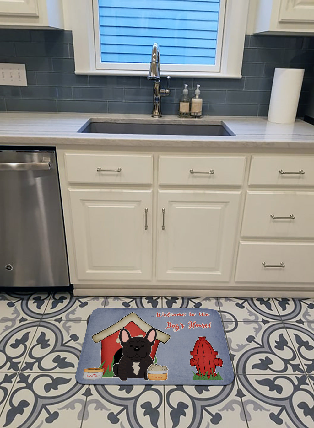 Dog House Collection French Bulldog Brindle Machine Washable Memory Foam Mat BB2763RUG - the-store.com