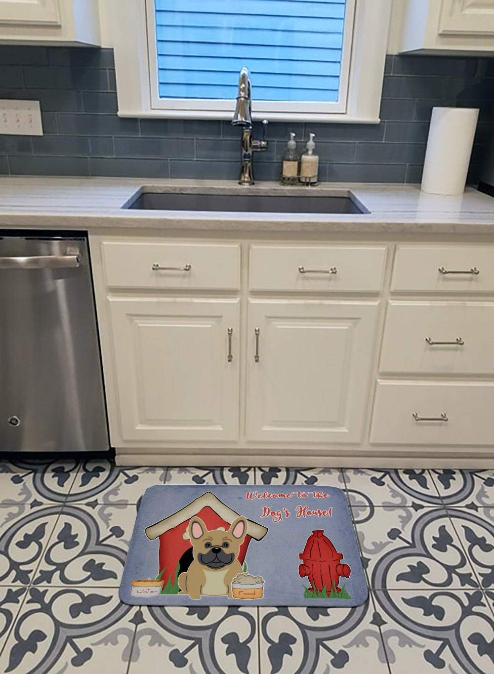 Dog House Collection French Bulldog Cream Machine Washable Memory Foam Mat BB2764RUG - the-store.com