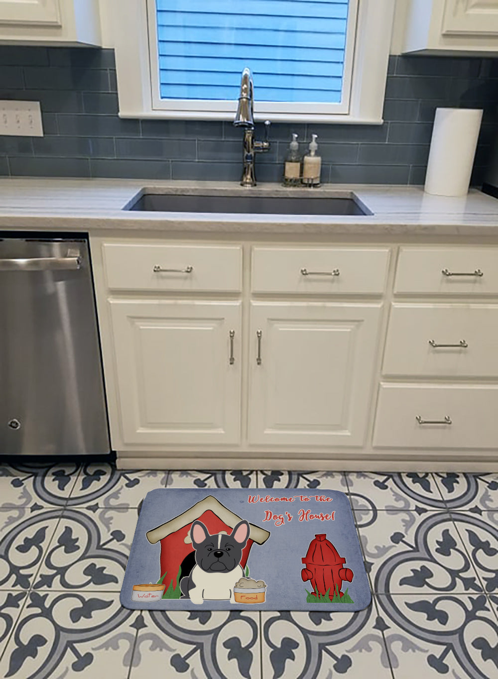 Dog House Collection French Bulldog Black White Machine Washable Memory Foam Mat BB2766RUG - the-store.com