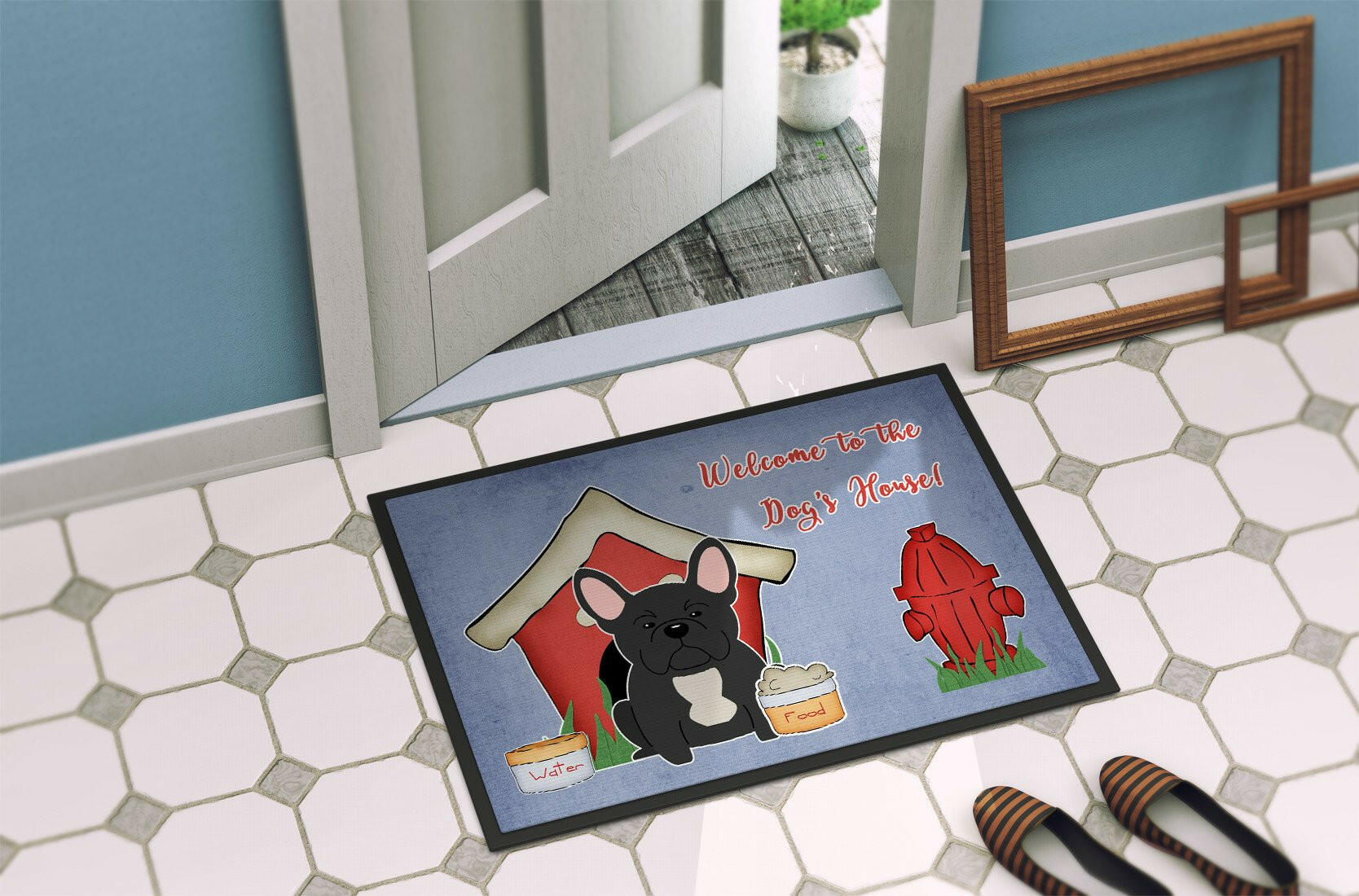 Dog House Collection French Bulldog Black Indoor or Outdoor Mat 24x36 BB2768JMAT - the-store.com
