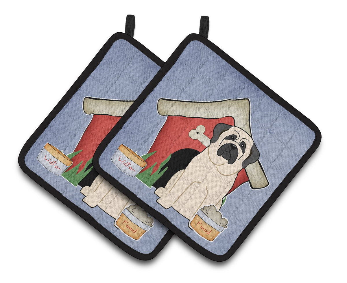 Dog House Collection Mastiff White Pair of Pot Holders BB2771PTHD by Caroline&#39;s Treasures