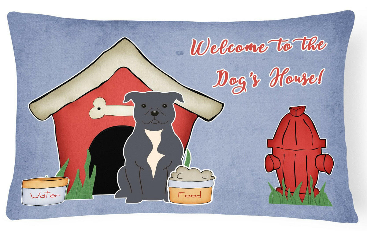 Dog House Collection Staffordshire Bull Terrier Blue Canvas Fabric Decorative Pillow BB2800PW1216 by Caroline&#39;s Treasures