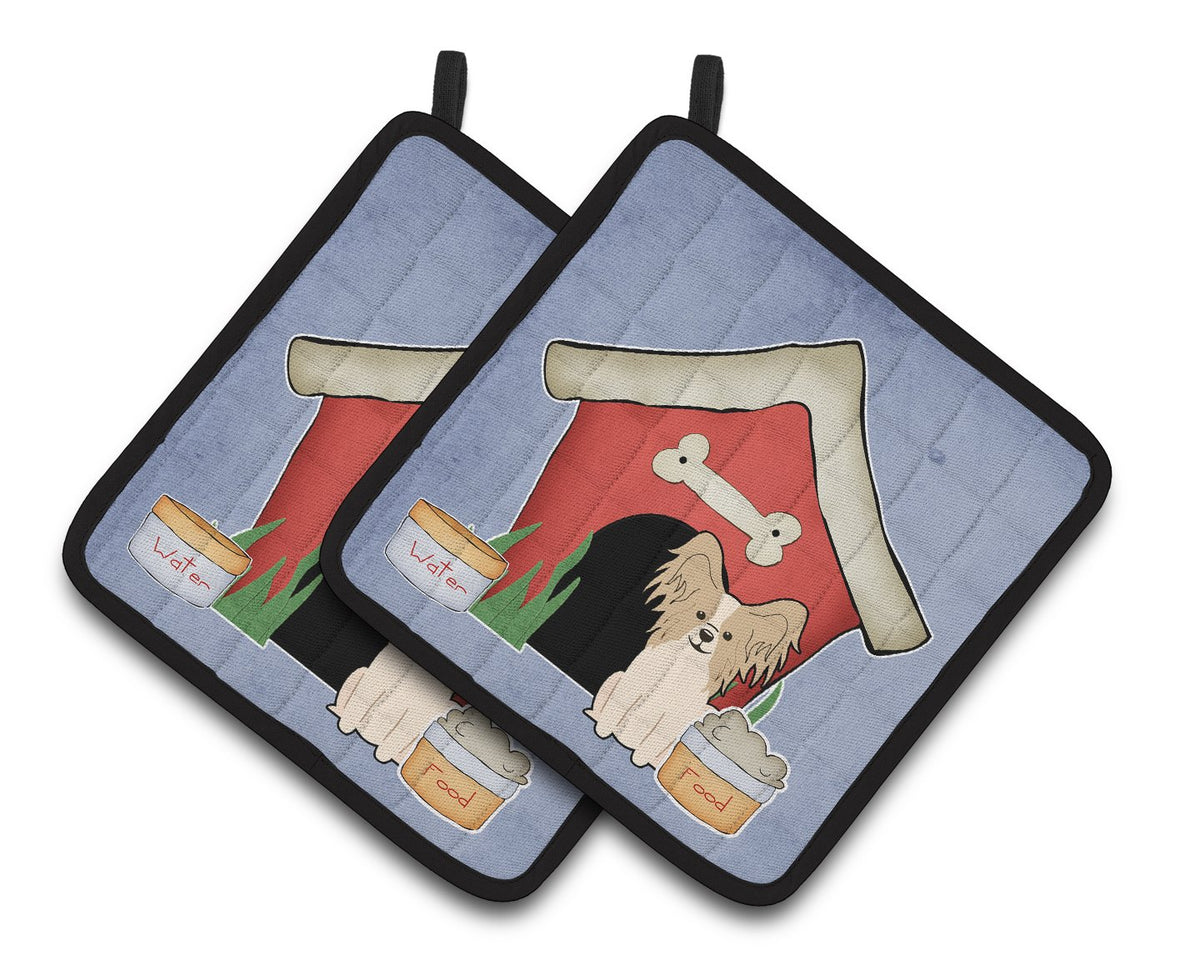 Dog House Collection Papillon Sable White Pair of Pot Holders BB2831PTHD by Caroline&#39;s Treasures