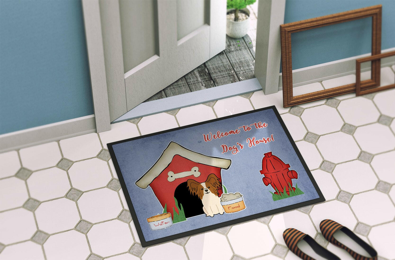 Dog House Collection Papillon Red White Indoor or Outdoor Mat 24x36 BB2832JMAT - the-store.com