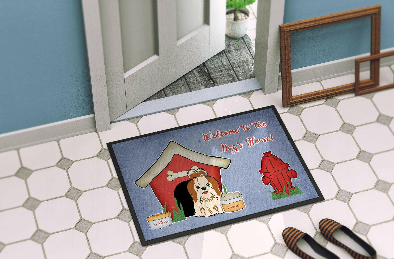 Dog House Collection Shih Tzu Red White Indoor or Outdoor Mat 24x36 BB2841JMAT - the-store.com