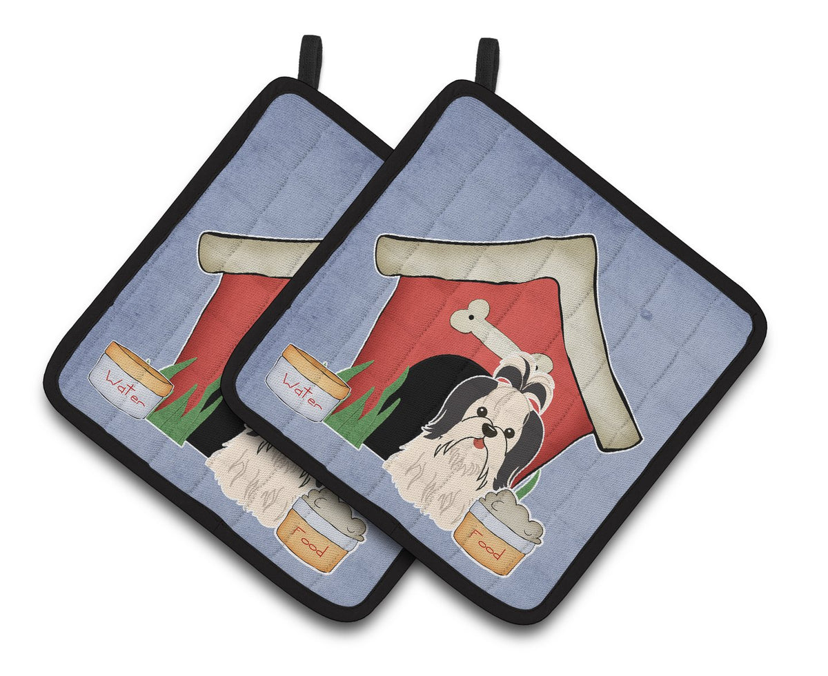 Dog House Collection Shih Tzu Black White Pair of Pot Holders BB2842PTHD by Caroline&#39;s Treasures