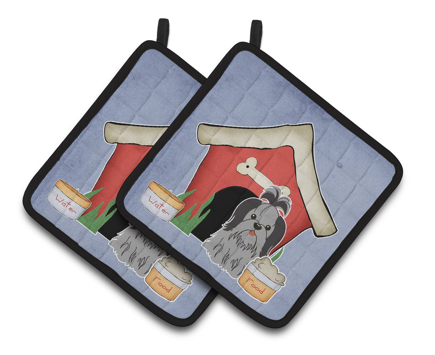 Dog House Collection Shih Tzu Black Silver Pair of Pot Holders BB2843PTHD by Caroline's Treasures