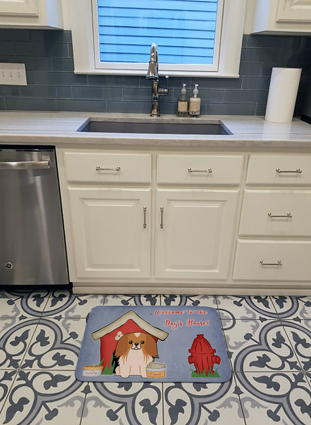 Dog House Collection Pekingnese Red White Machine Washable Memory Foam Mat BB2857RUG - the-store.com