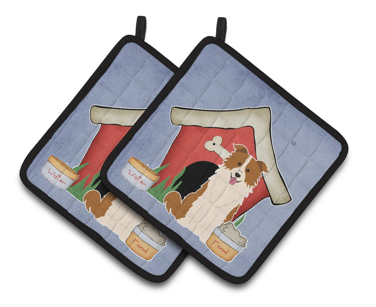 Dog House Collection Border Collie Red White Pair of Pot Holders BB2873PTHD by Caroline&#39;s Treasures