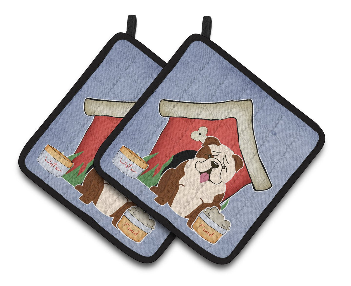 Dog House Collection English Bulldog Brindle White Pair of Pot Holders by Caroline&#39;s Treasures