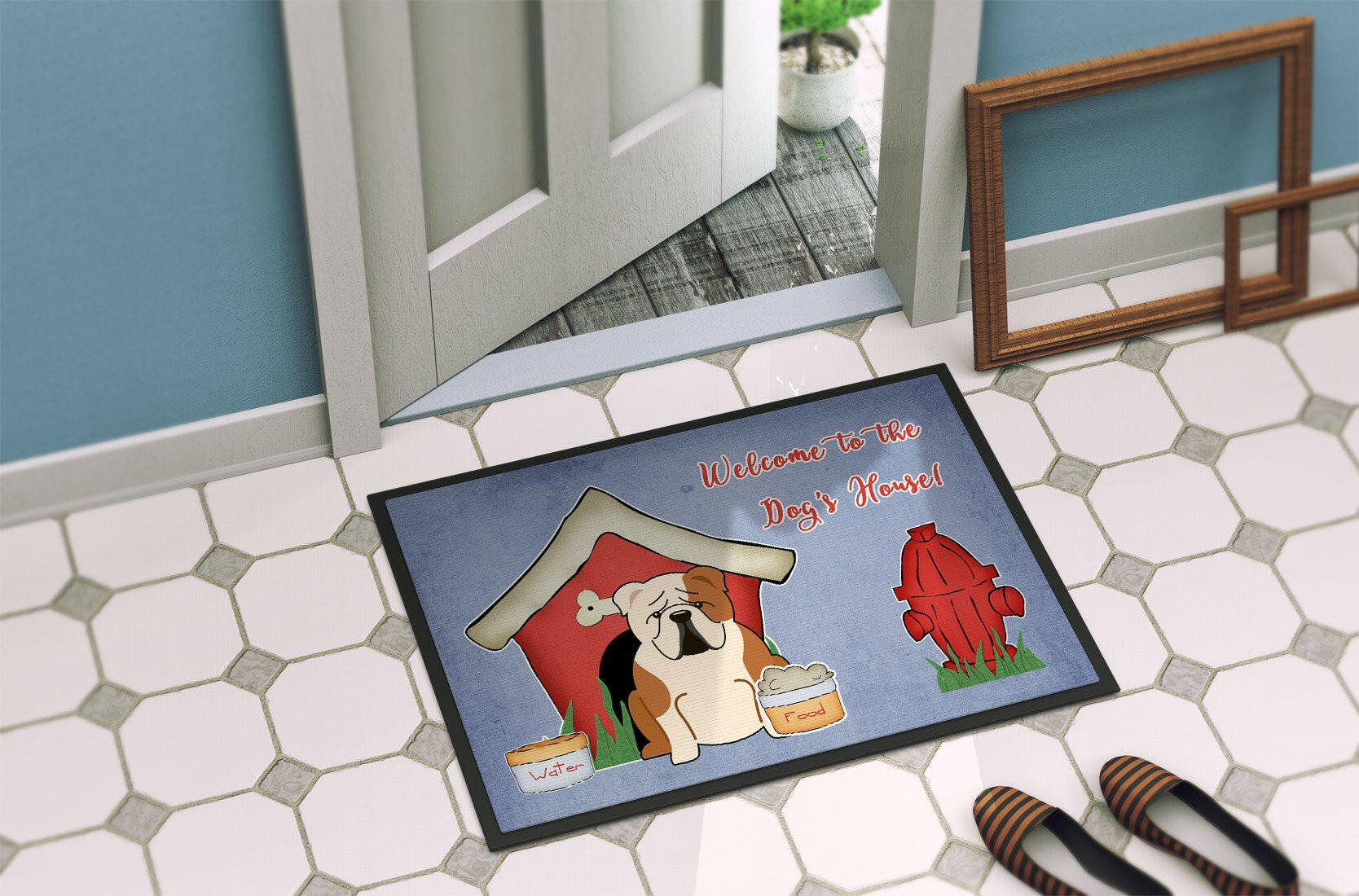 Dog House Collection English Bulldog Fawn White Indoor or Outdoor Mat 24x36 BB2879JMAT - the-store.com