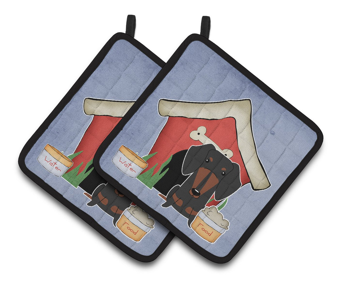 Dog House Collection Dachshund Black Tan Pair of Pot Holders BB2886PTHD by Caroline&#39;s Treasures