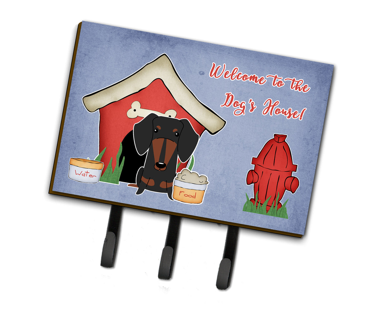 Dog House Collection Dachshund Black Tan Leash or Key Holder  the-store.com.