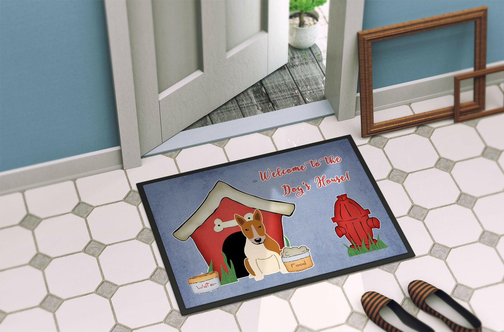 Dog House Collection Bull Terrier Red White Indoor or Outdoor Mat 24x36 BB2889JMAT - the-store.com