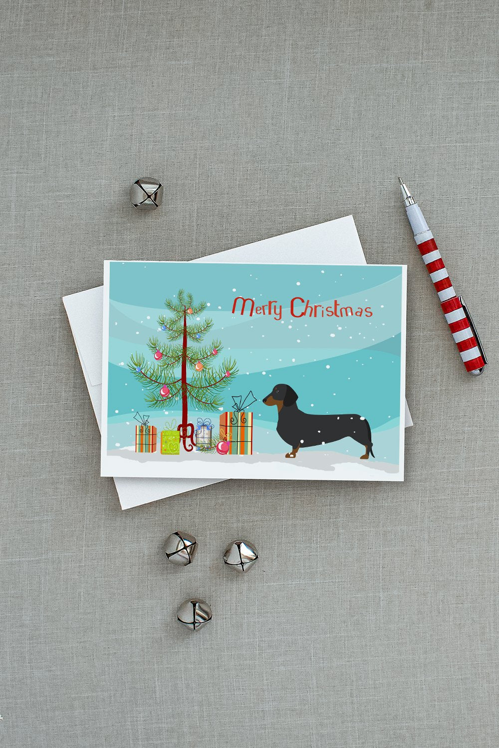 Dachshund Merry Christmas Tree Greeting Cards and Envelopes Pack of 8 - the-store.com