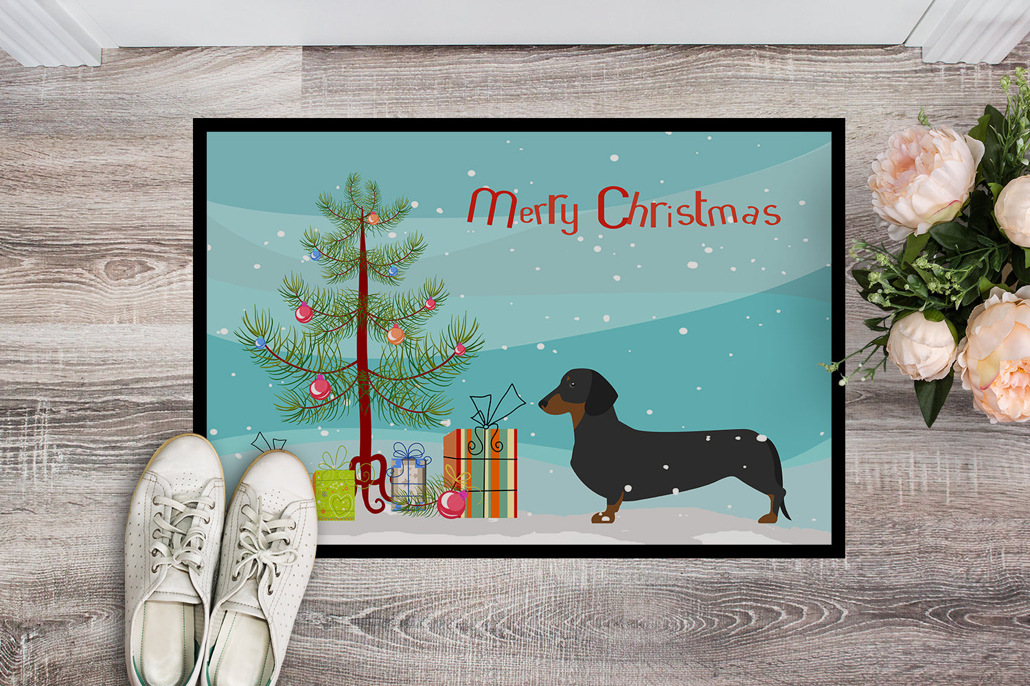 Dachshund Merry Christmas Tree Indoor or Outdoor Mat 18x27 BB2900MAT - the-store.com