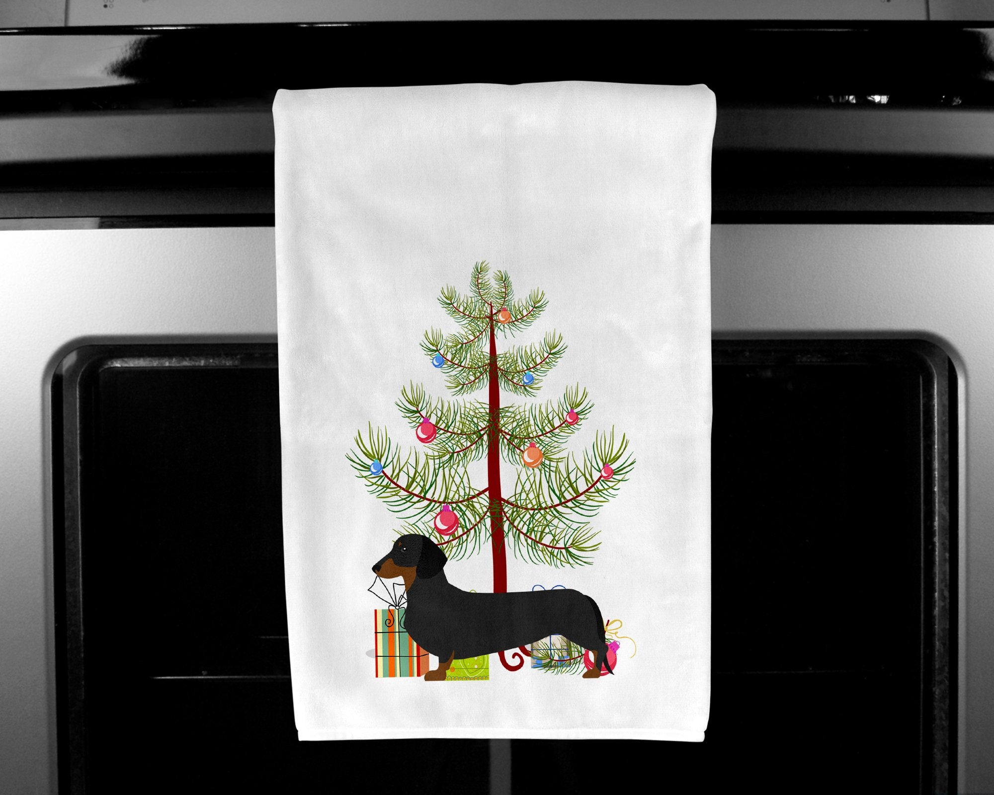 Dachshund Merry Christmas Tree White Kitchen Towel Set of 2 BB2900WTKT by Caroline's Treasures