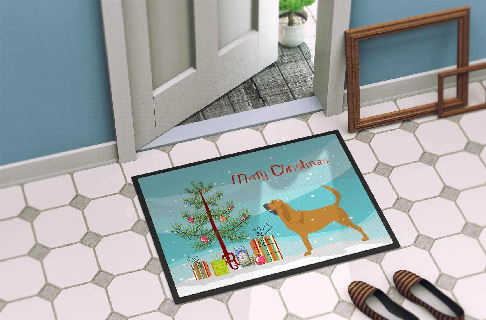 Bloodhound Merry Christmas Tree Indoor or Outdoor Mat 24x36 BB2902JMAT by Caroline's Treasures