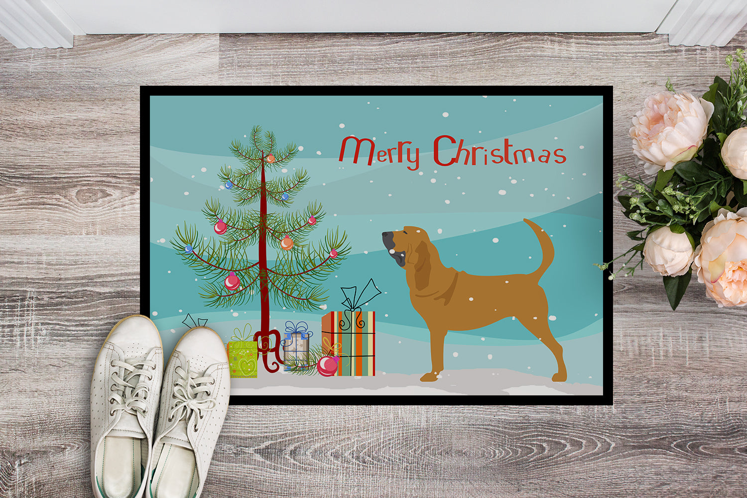 Bloodhound Merry Christmas Tree Indoor or Outdoor Mat 18x27 BB2902MAT - the-store.com