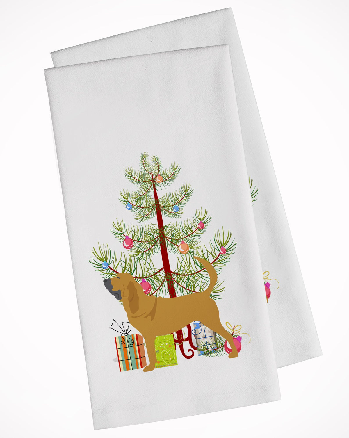Bloodhound Merry Christmas Tree White Kitchen Towel Set of 2 BB2902WTKT by Caroline&#39;s Treasures