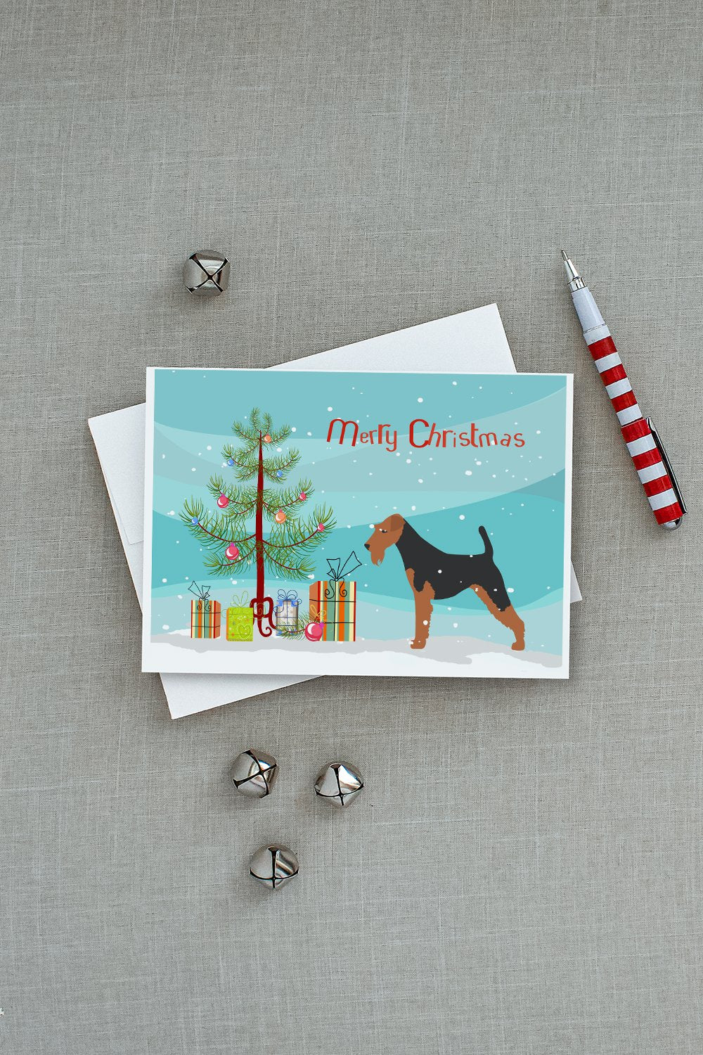 Welsh Terrier Merry Christmas Tree Greeting Cards and Envelopes Pack of 8 - the-store.com