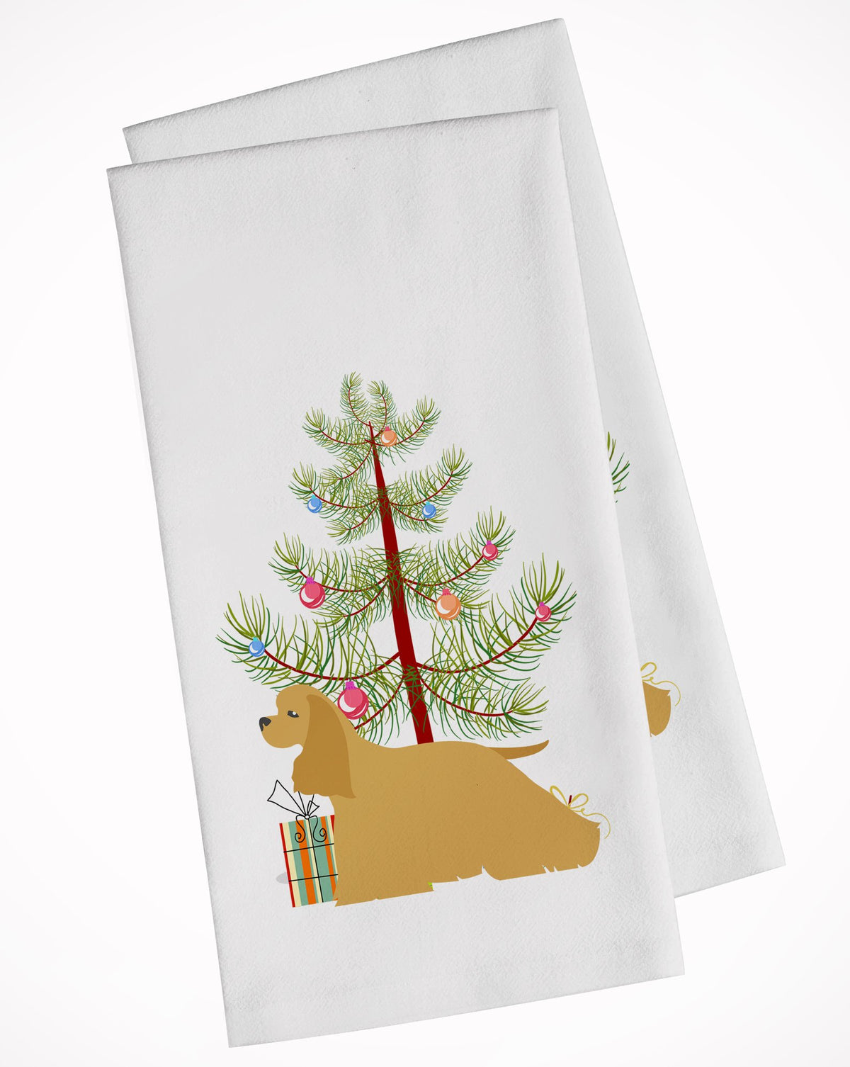 Cocker Spaniel Merry Christmas Tree White Kitchen Towel Set of 2 BB2904WTKT by Caroline&#39;s Treasures