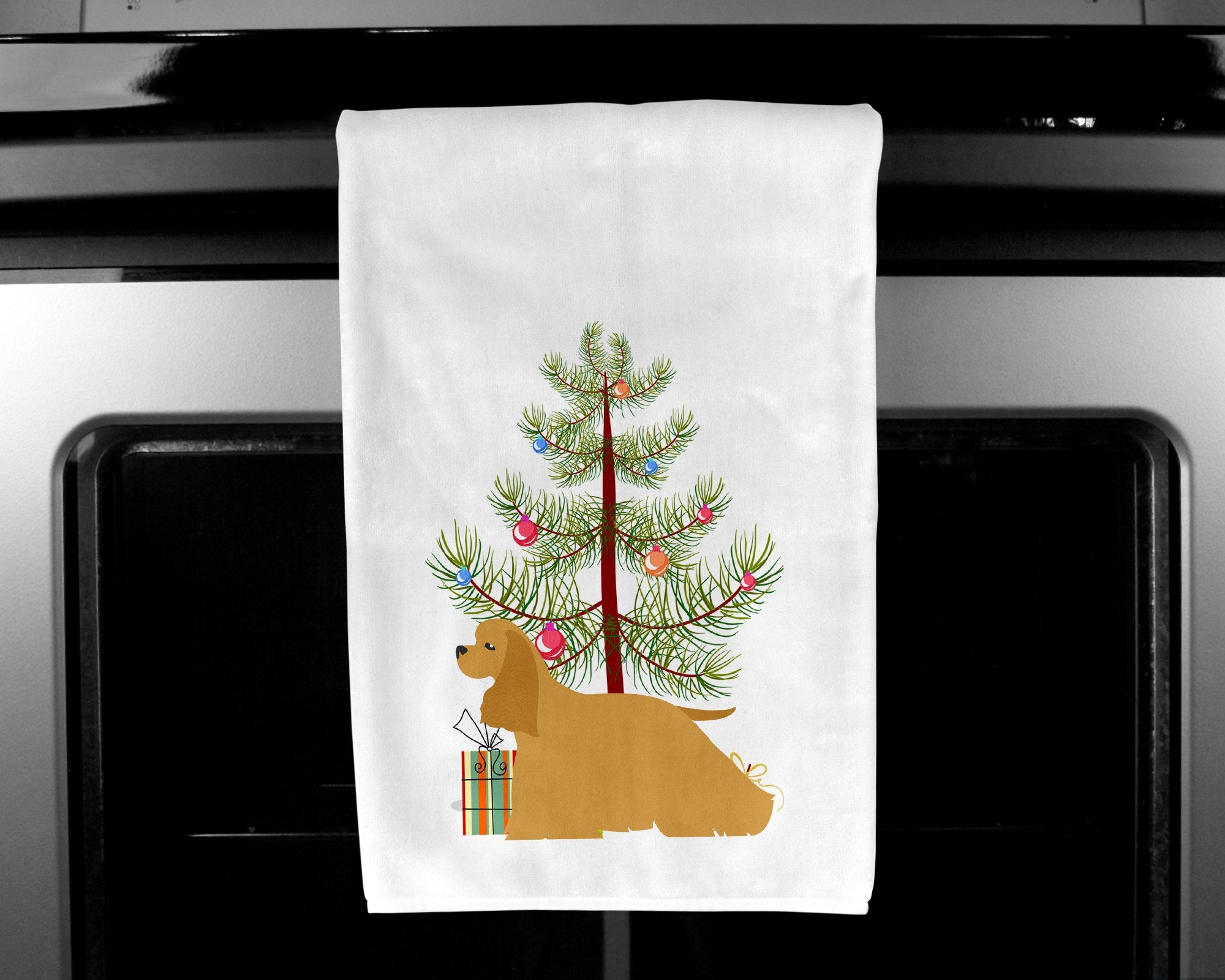 Cocker Spaniel Merry Christmas Tree White Kitchen Towel Set of 2 BB2904WTKT by Caroline's Treasures