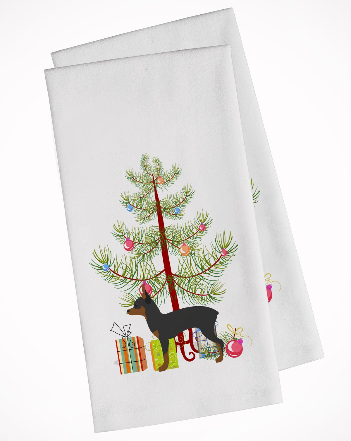 Toy Fox Terrier Merry Christmas Tree White Kitchen Towel Set of 2 BB2905WTKT by Caroline&#39;s Treasures