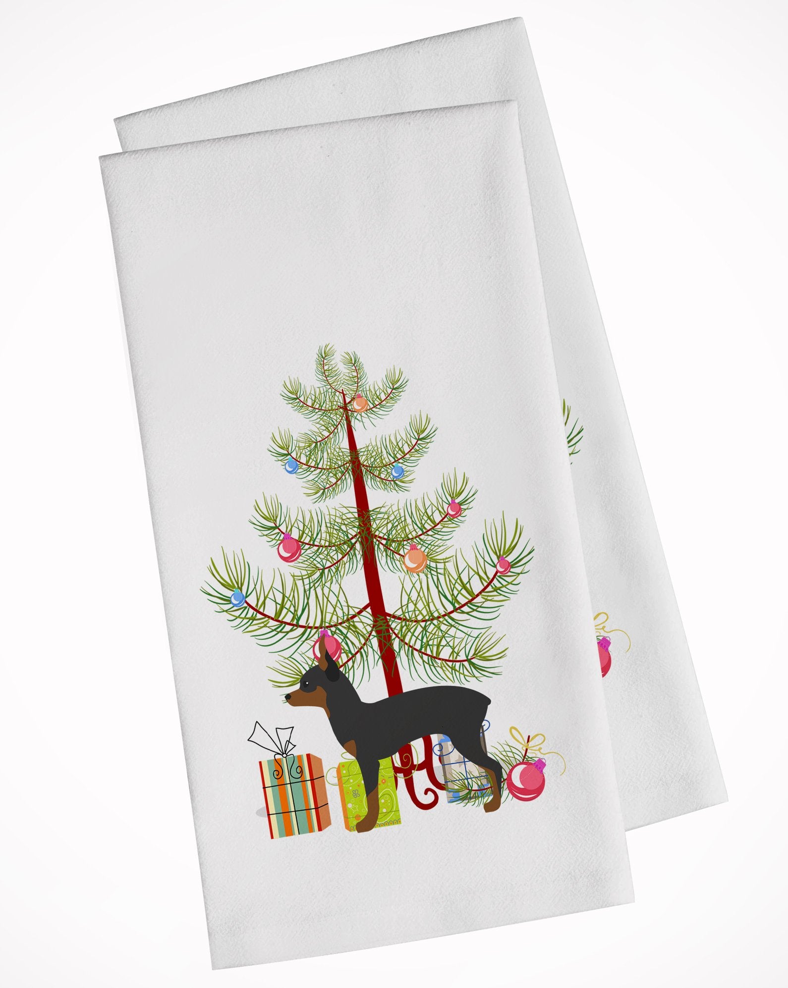 Toy Fox Terrier Merry Christmas Tree White Kitchen Towel Set of 2 BB2905WTKT by Caroline's Treasures