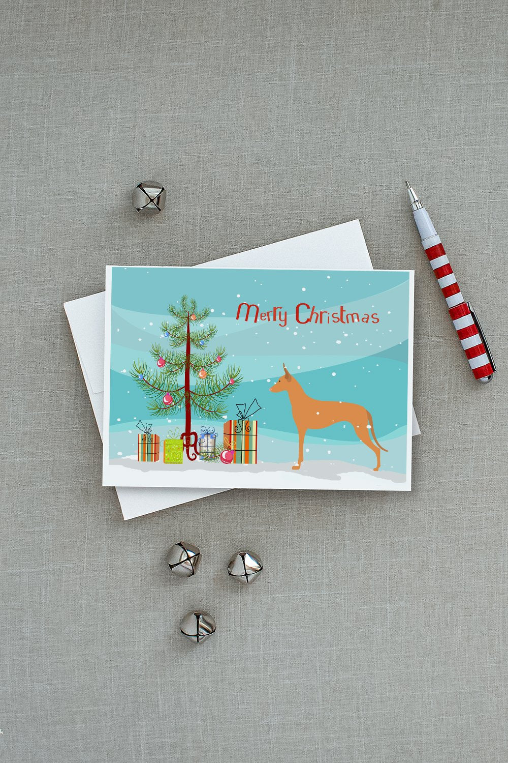 Pharaoh Hound Merry Christmas Tree Greeting Cards and Envelopes Pack of 8 - the-store.com