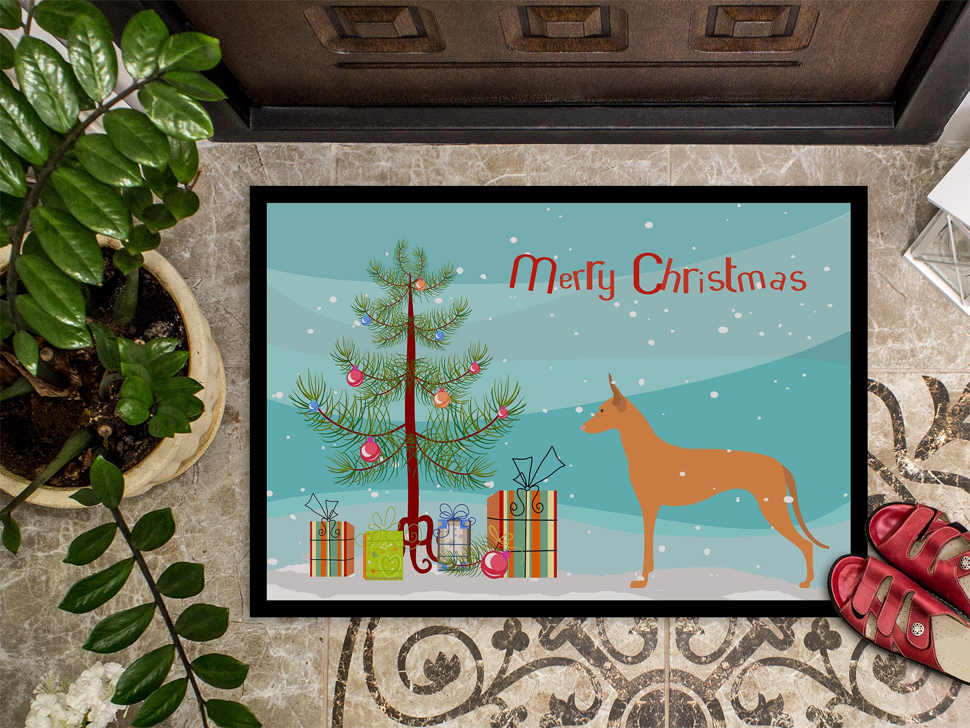 Pharaoh Hound Merry Christmas Tree Indoor or Outdoor Mat 18x27 BB2906MAT - the-store.com