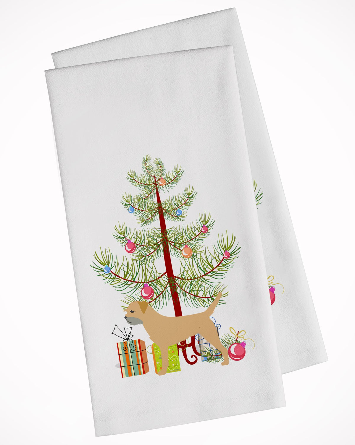 Border Terrier Merry Christmas Tree White Kitchen Towel Set of 2 BB2907WTKT by Caroline&#39;s Treasures