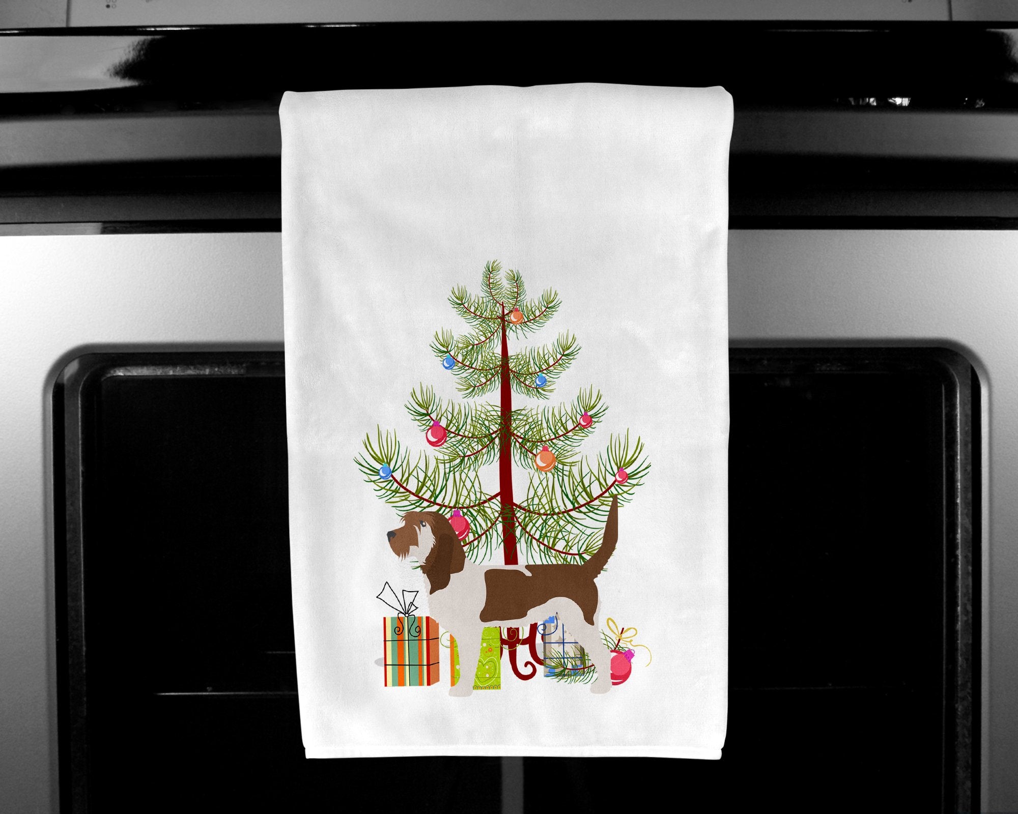 Grand Basset Griffon Vendeen Merry Christmas Tree White Kitchen Towel Set of 2 BB2908WTKT by Caroline's Treasures