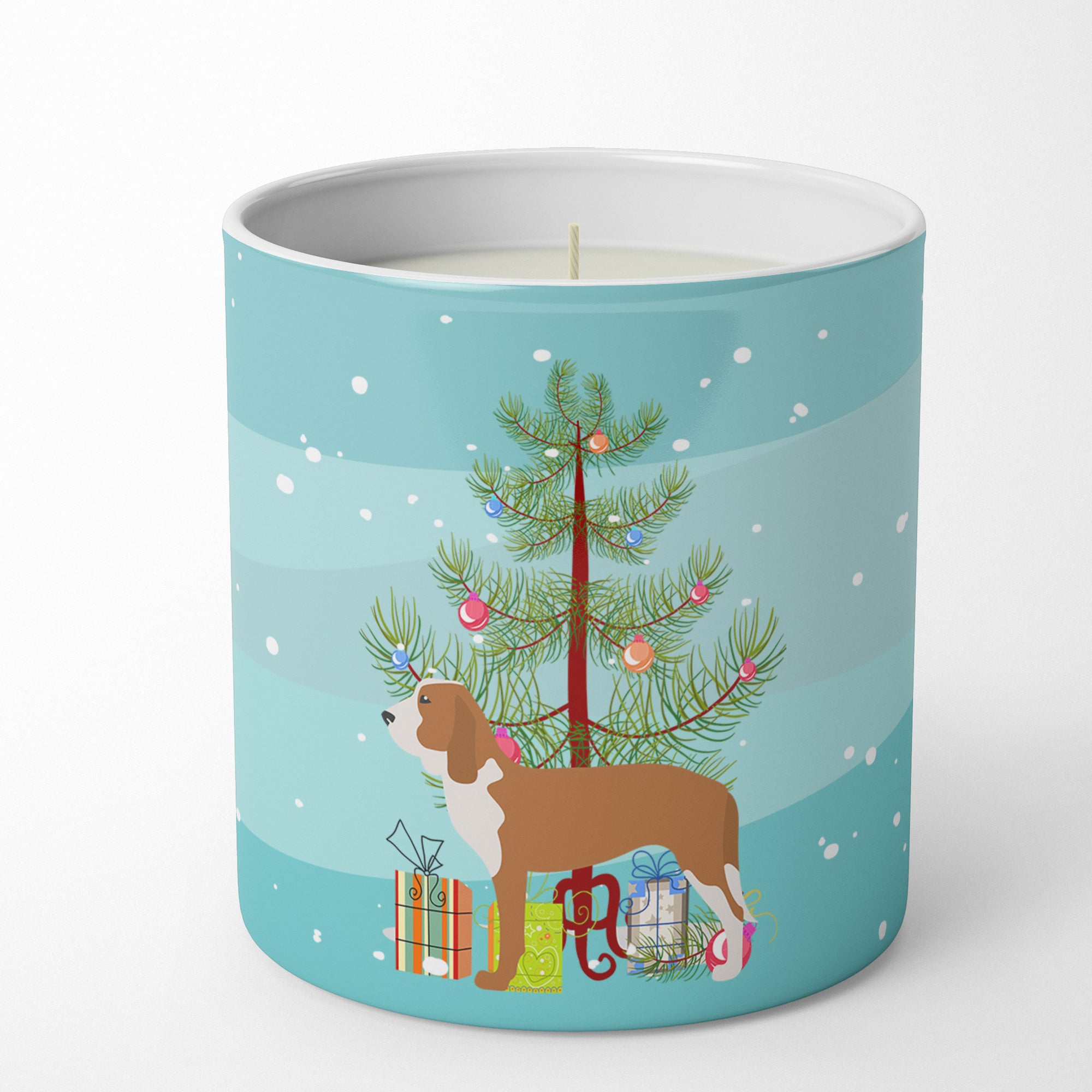Buy this Spanish Hound Merry Christmas Tree 10 oz Decorative Soy Candle
