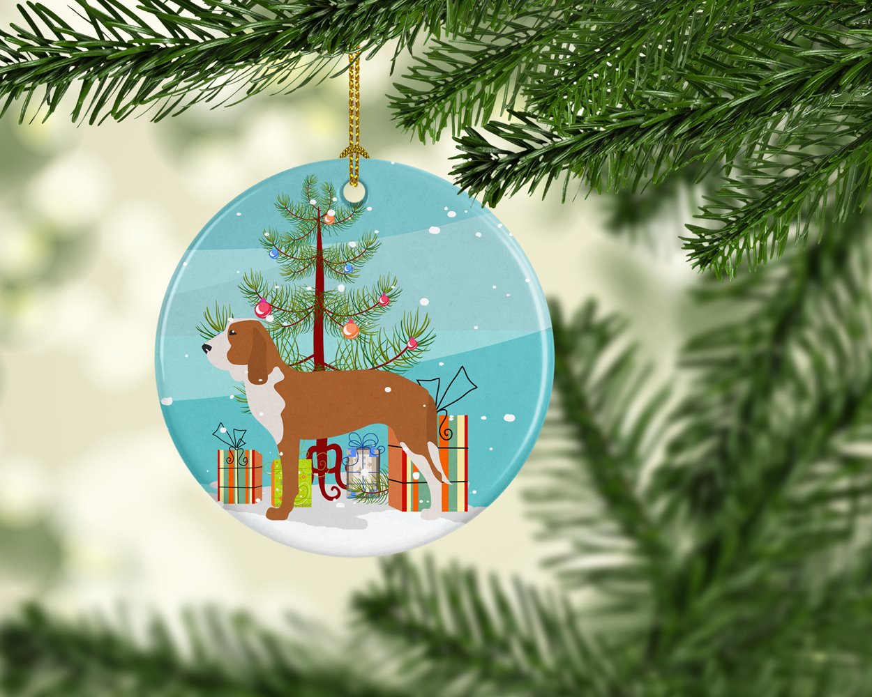Spanish Hound Merry Christmas Tree Ceramic Ornament BB2909CO1 by Caroline's Treasures